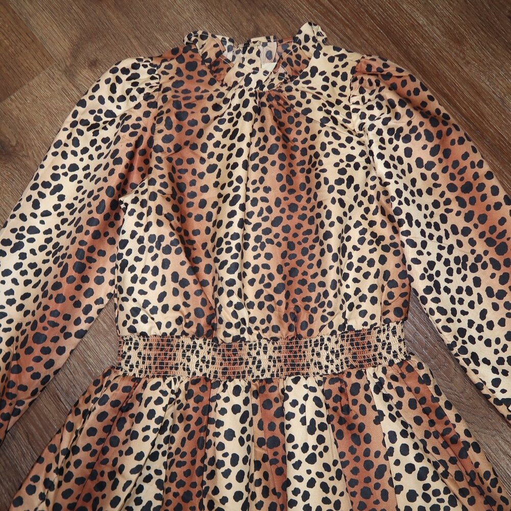 Girls Janie and Jack Marzipan Leopard Animal Print Smocked Ruffle Dress size 8 - Picture 3 of 5